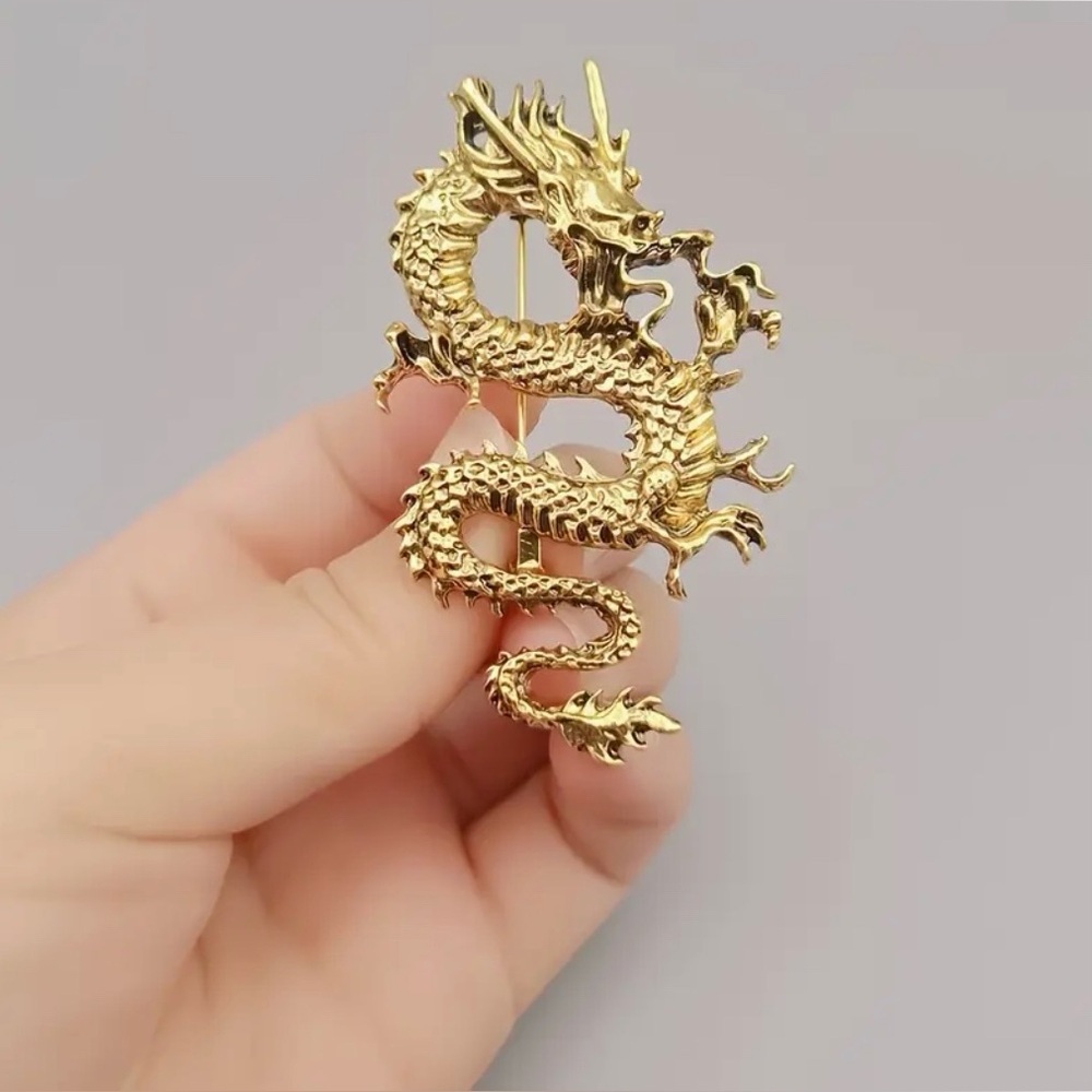 Chinese Zodiac Dragon Fantasy Brooch Modern New Gold Tone Year of the Dragon